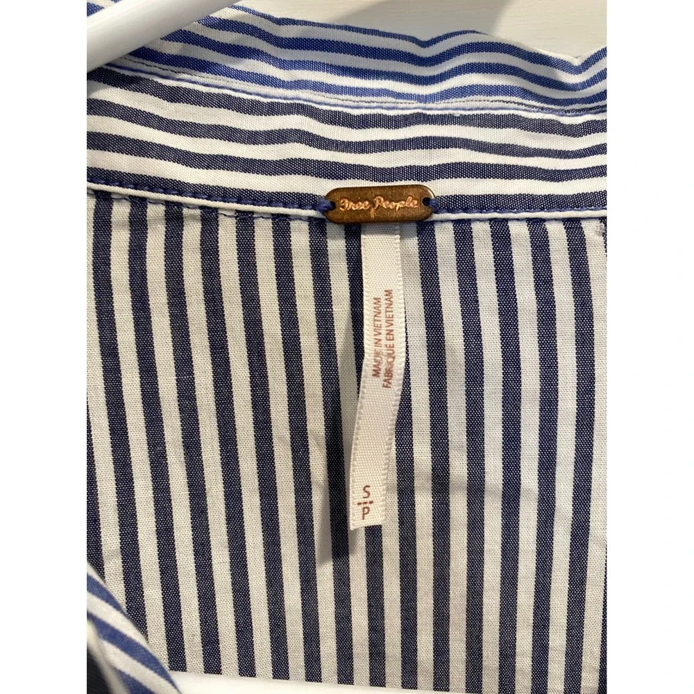Free People Striped Button Down Shirt Oversized Blue White Long‎ Sleeve Size S